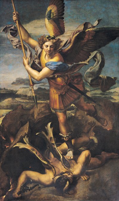 St. Michael overweldigt de demon door Raffaello Sanzio Raphael